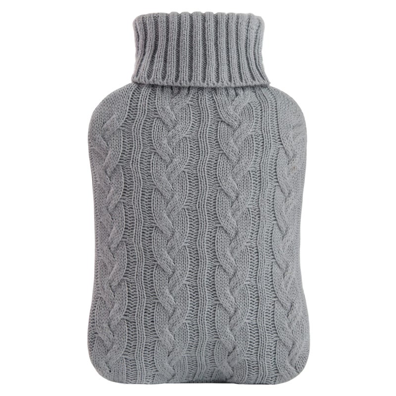 samply Hot Water Bottle with Knitted Cover, 2L Hot Water Bag for Hot and Cold Compress, Hand Feet Warmer, Ideal for Menstrual Cramps, Neck and Shoulder Pain Relief,Grey - Image 2